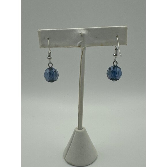 Handmade Blue Crystal Bead Dangle Earrings for Women Silver Plated Hooks - Picture 4 of 4